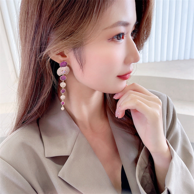 Geometry Circle Tassel Cubic Zirconia Earrings E7514