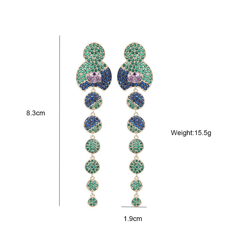 Geometry Circle Tassel Cubic Zirconia Earrings E7514