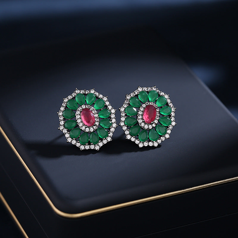 Floral Cubic Zirconia Stud Earrings E7516