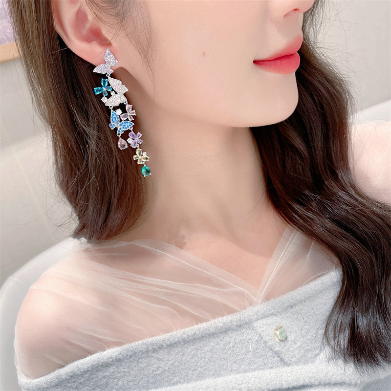 Butterfly Tassel Cubic Zirconia Earrings E7520