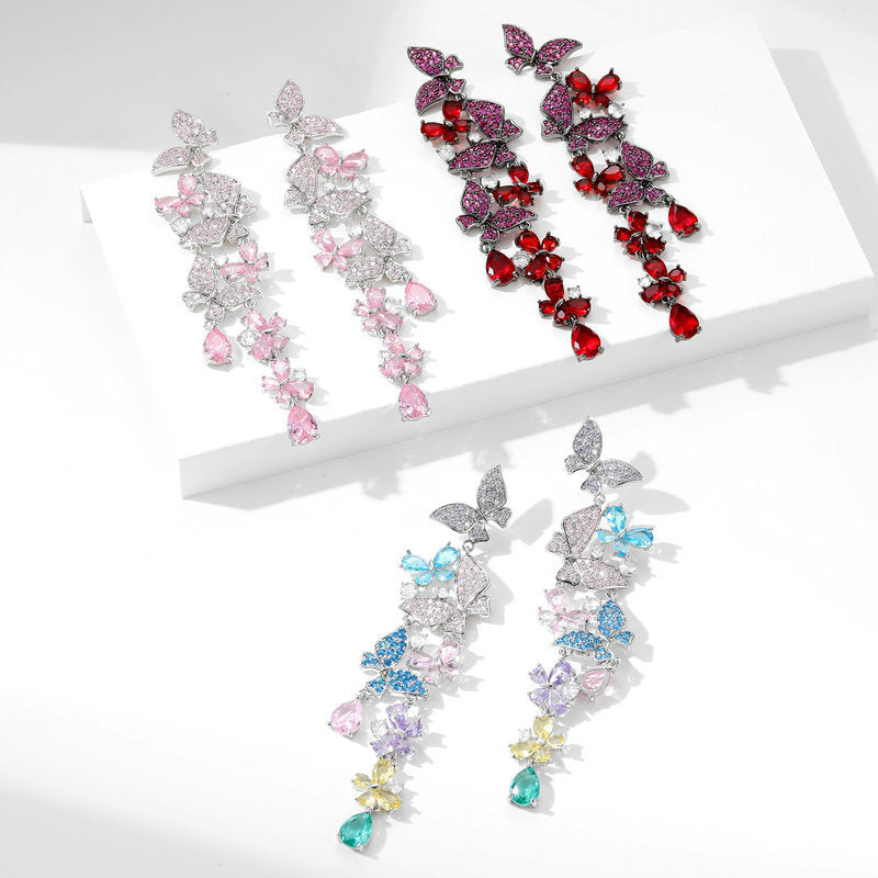 Butterfly Tassel Cubic Zirconia Earrings E7520