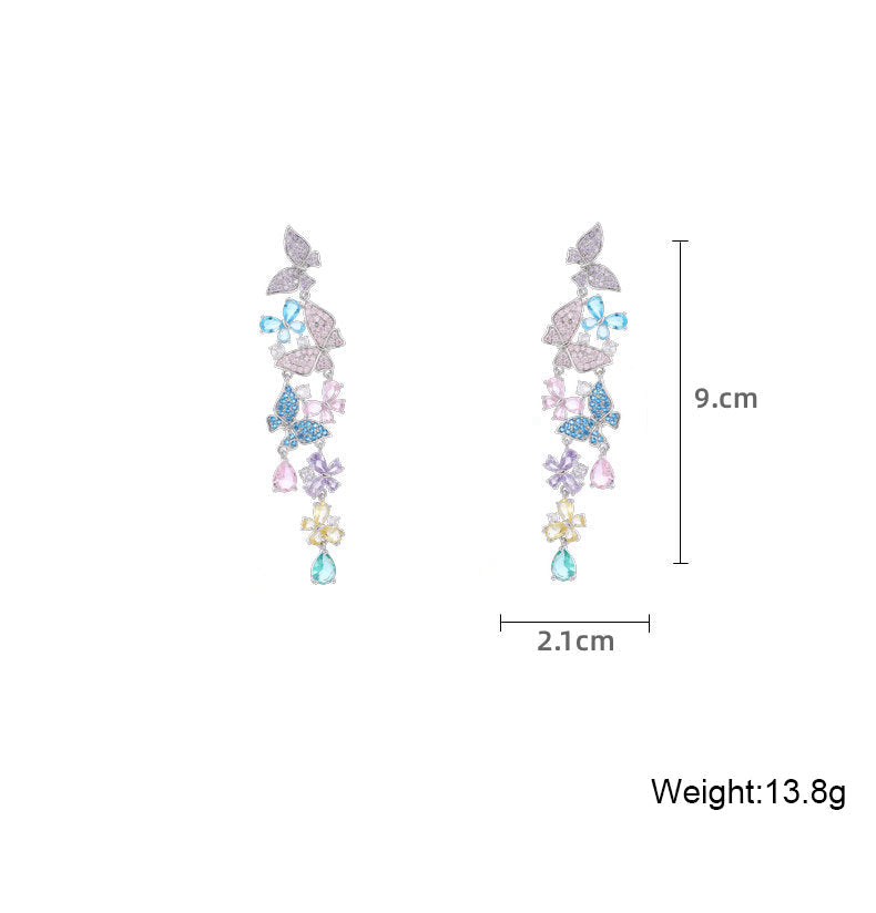Butterfly Tassel Cubic Zirconia Earrings E7520