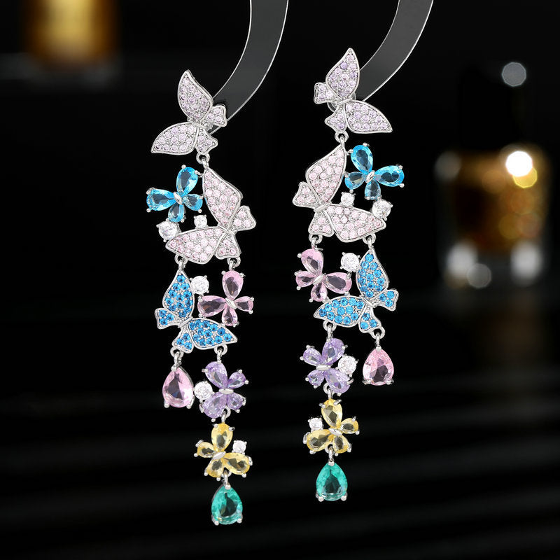 Butterfly Tassel Cubic Zirconia Earrings E7520