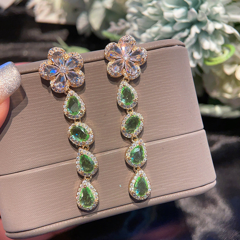 Floral Teardrop Chains Cubic Zirconia Earrings E7526