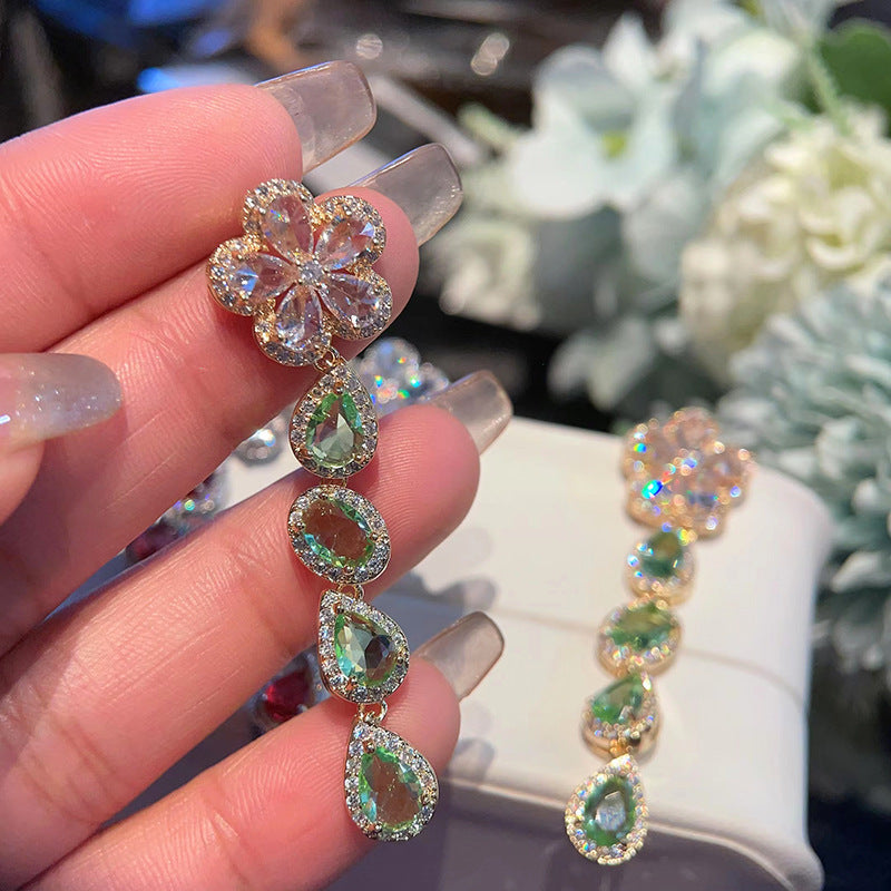 Floral Teardrop Chains Cubic Zirconia Earrings E7526