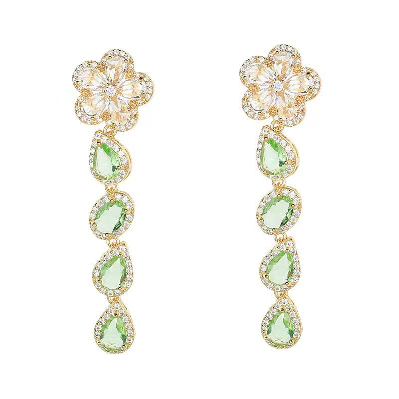 Floral Teardrop Chains Cubic Zirconia Earrings E7526