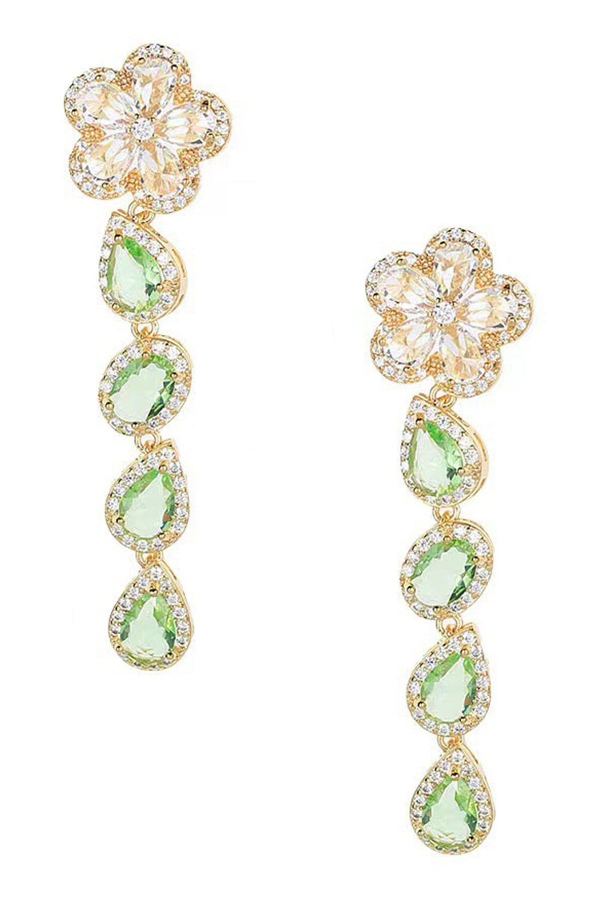 Floral Teardrop Chains Cubic Zirconia Earrings E7526