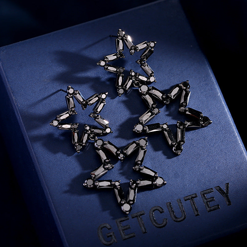 Doublelayer Star Cubic Zirconia Earrings E7531