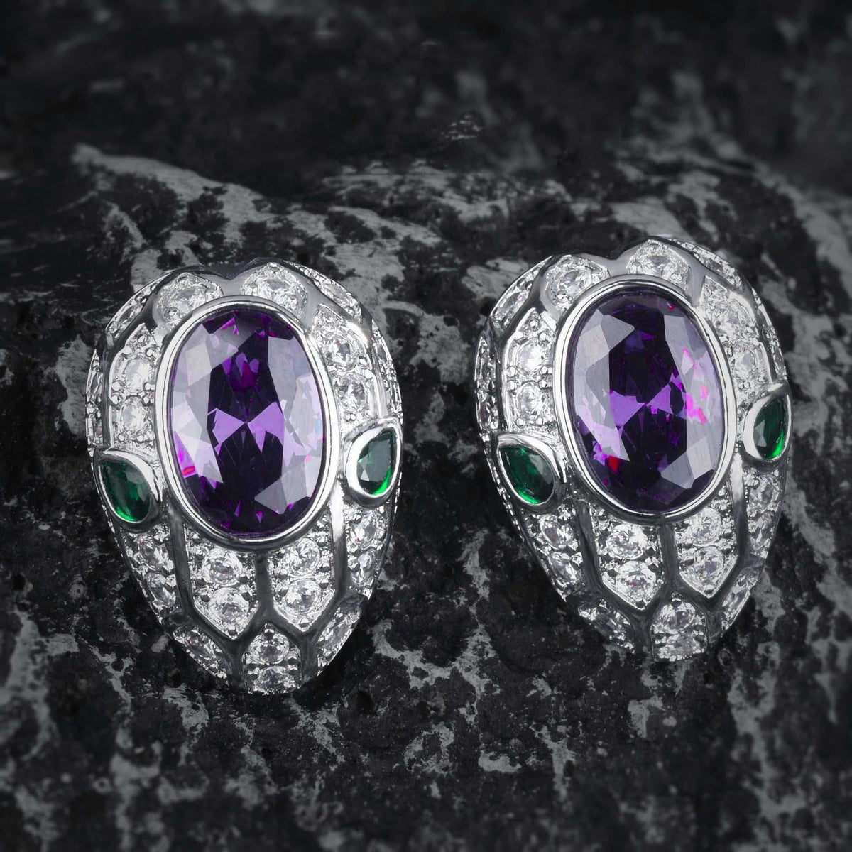 Snake Head Cubic Zirconia Stud Earrings E7534