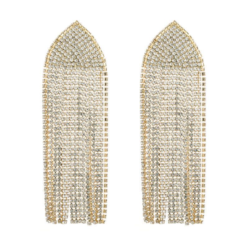 Rhinestone Tassel 925 Silver Post Earrings E7563