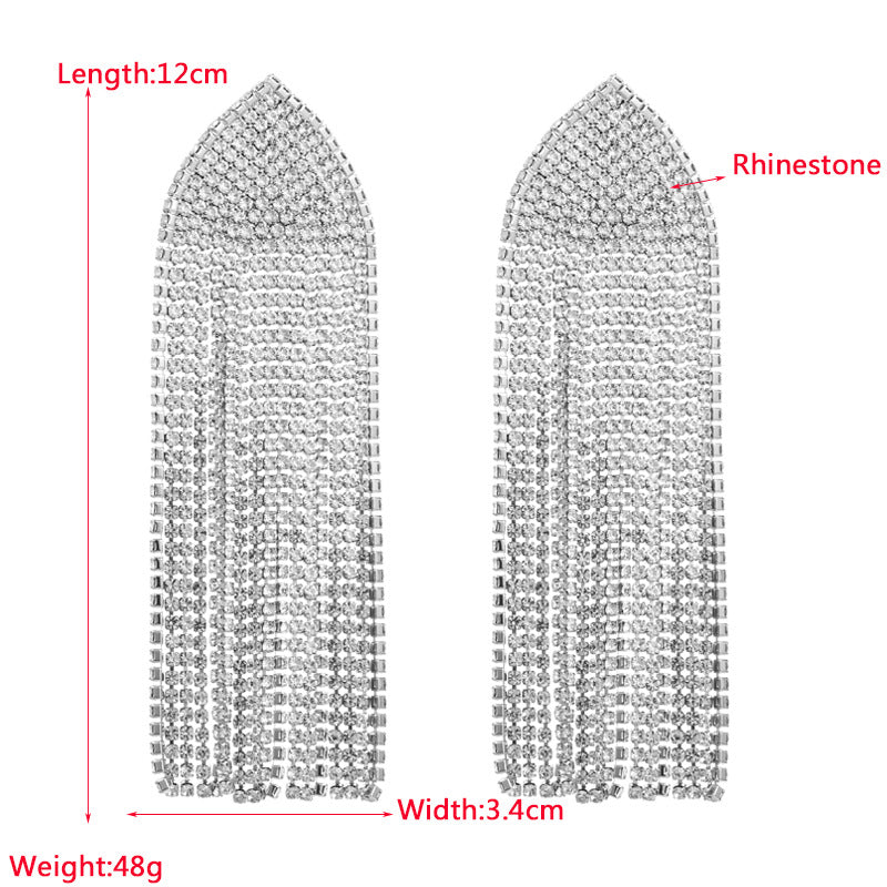 Rhinestone Tassel 925 Silver Post Earrings E7563