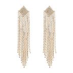Diamond Shaped Rhinestone Tassel 925 Silver Post Earrings E7564