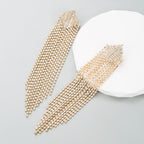 Diamond Shaped Rhinestone Tassel 925 Silver Post Earrings E7564