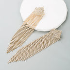 Diamond Shaped Rhinestone Tassel 925 Silver Post Earrings E7564