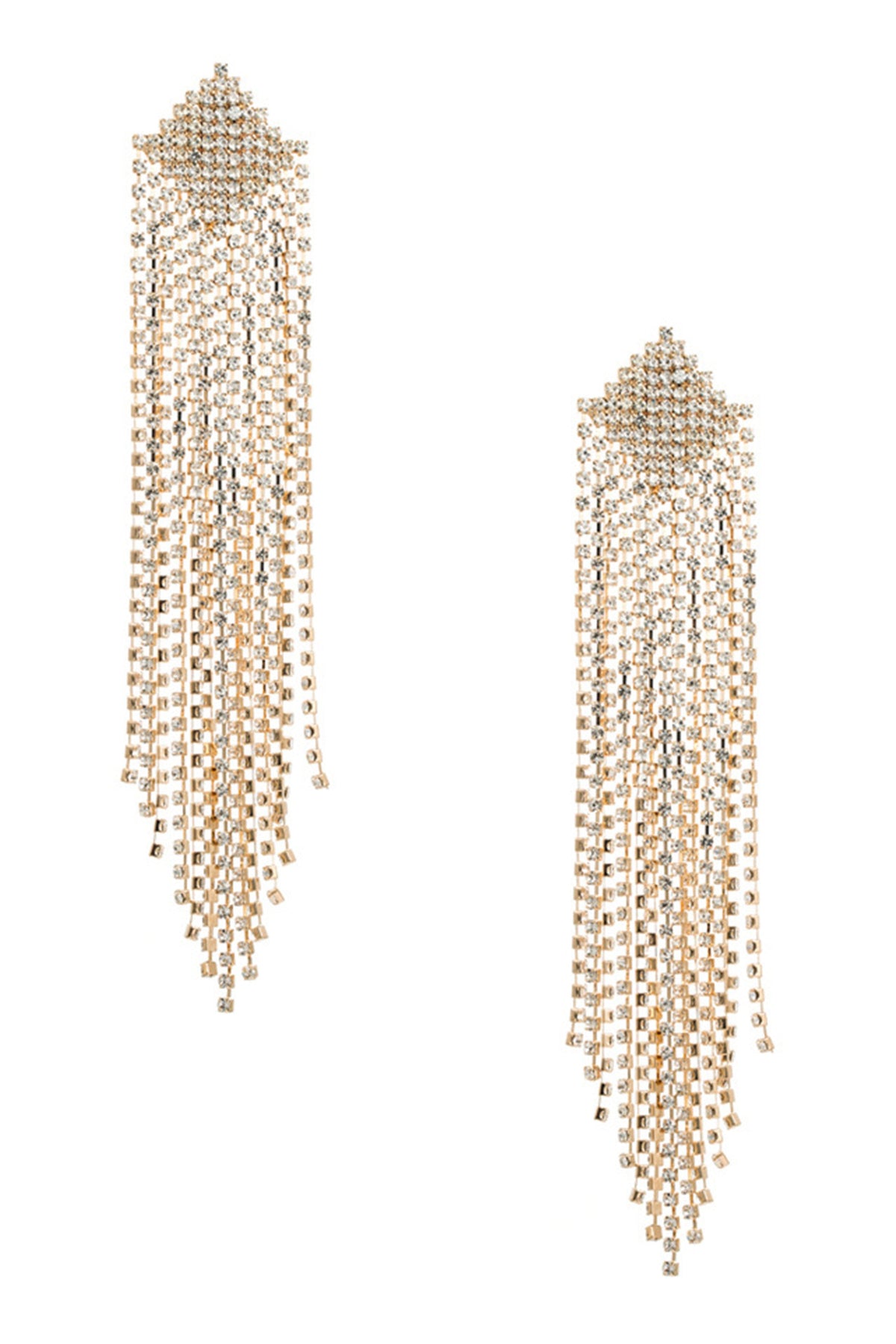 Diamond Shaped Rhinestone Tassel 925 Silver Post Earrings E7564