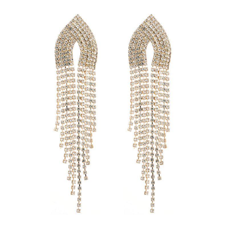 Rhinestone Tassel 925 Silver Post Earrings E7565