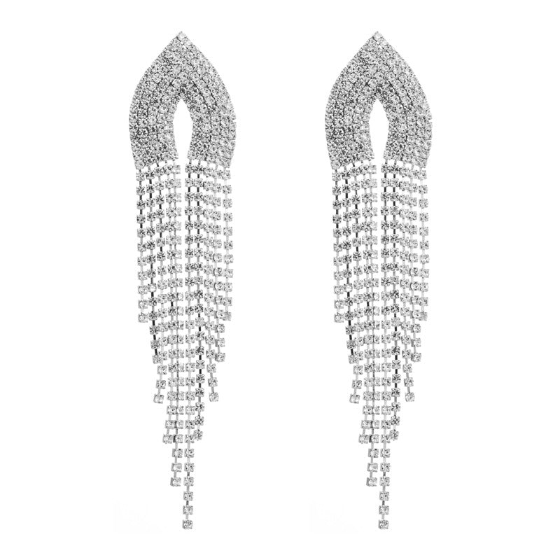Rhinestone Tassel 925 Silver Post Earrings E7565