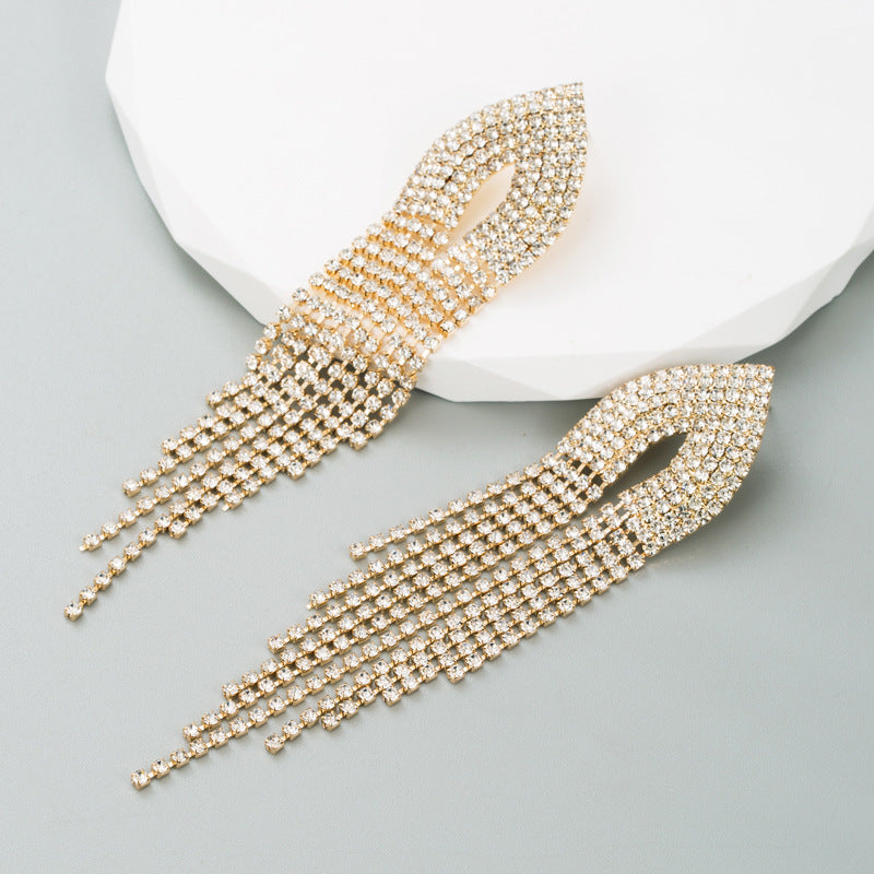 Rhinestone Tassel 925 Silver Post Earrings E7565