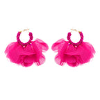 Floral Chiffon Seed Bead Hoop Earrings E7572