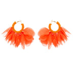 Floral Chiffon Seed Bead Hoop Earrings E7572