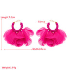 Floral Chiffon Seed Bead Hoop Earrings E7572