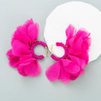 Floral Chiffon Seed Bead Hoop Earrings E7572