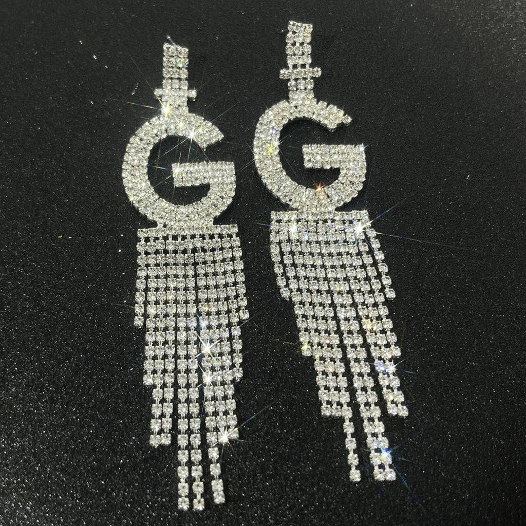 Alphabet Rhinestone Tassel Earrings E7614