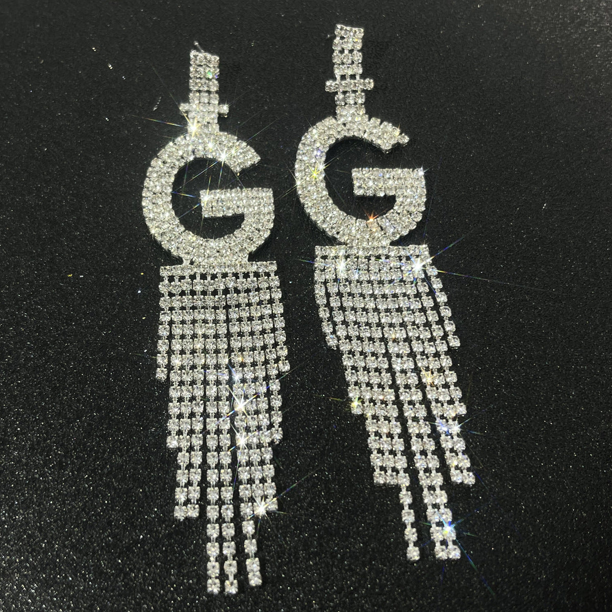 Alphabet Rhinestone Tassel Earrings E7614