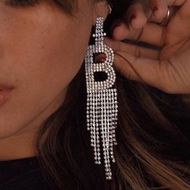 Alphabet Rhinestone Tassel Earrings E7614
