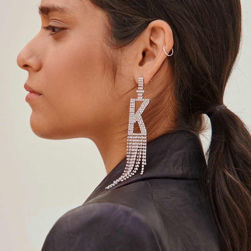 Alphabet Rhinestone Tassel Earrings E7614