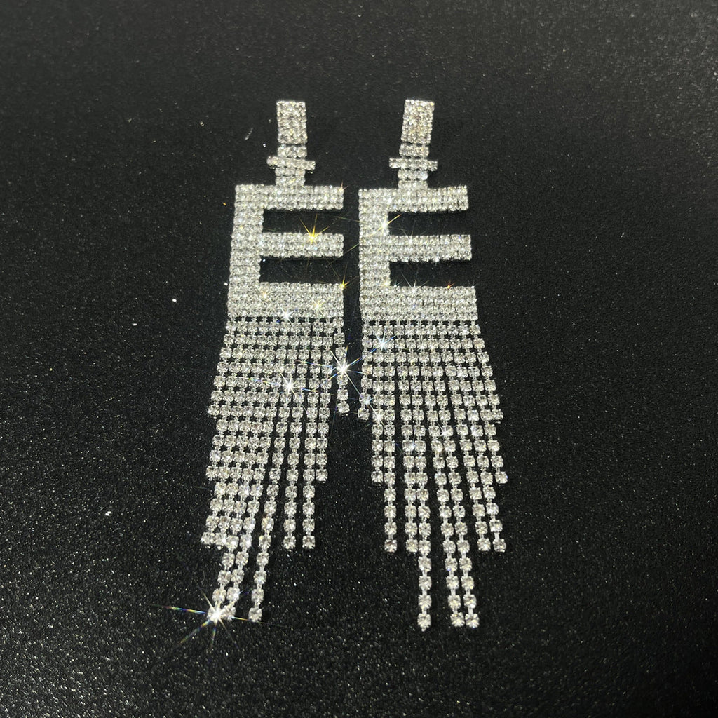 Alphabet Rhinestone Tassel Earrings E7614