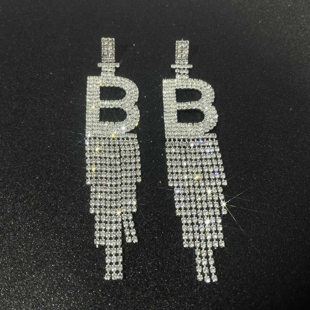 Alphabet Rhinestone Tassel Earrings E7614