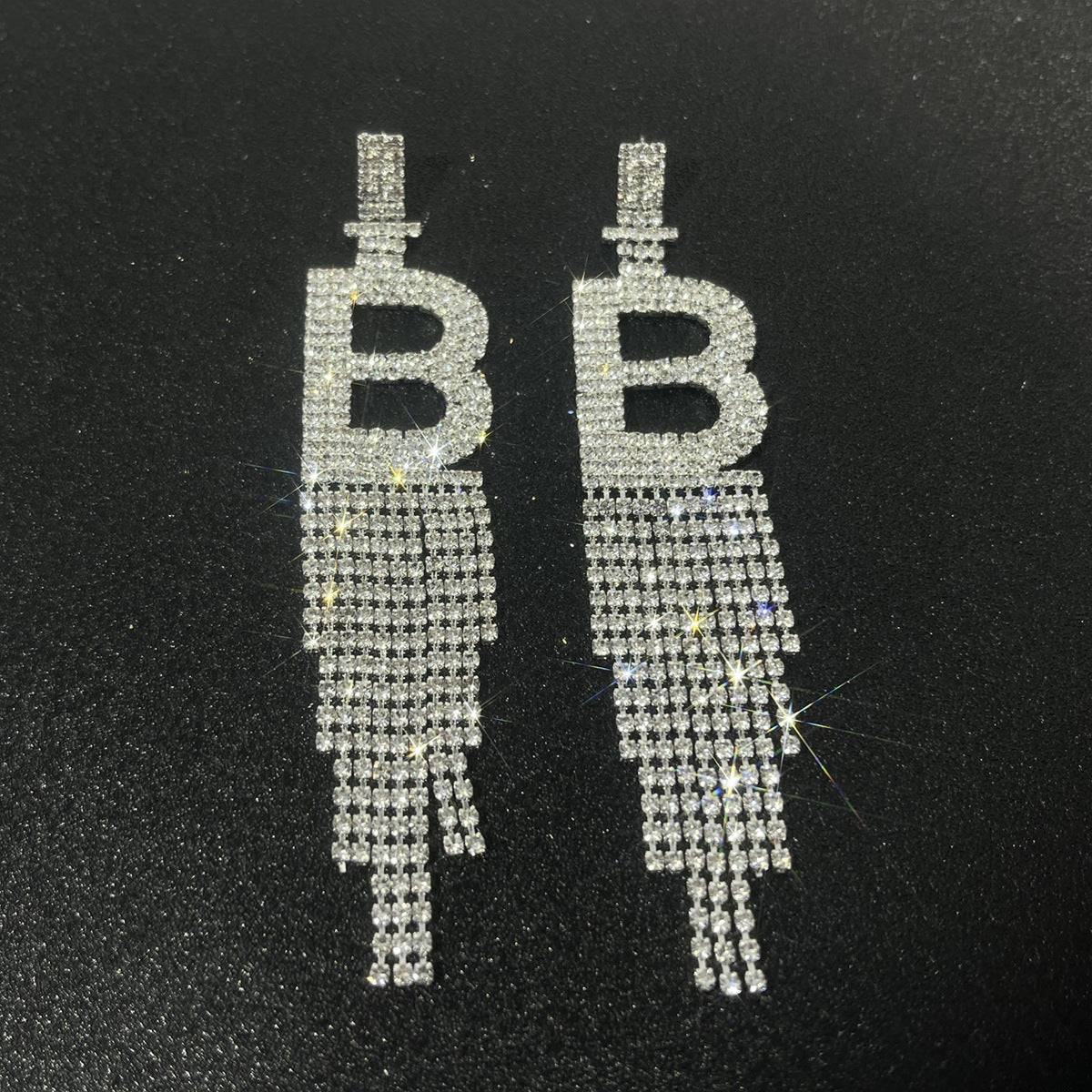 Alphabet Rhinestone Tassel Earrings E7614