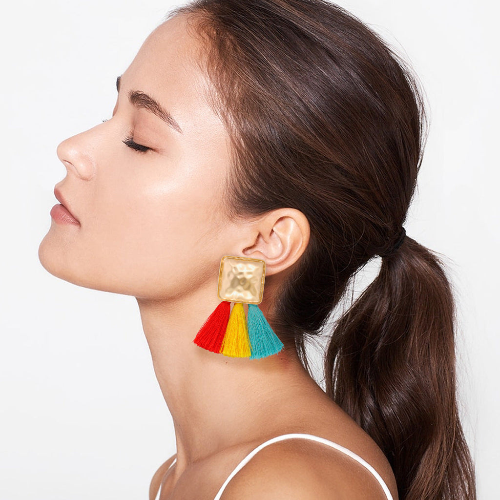 Square Geometry Tassel Earrings E7626