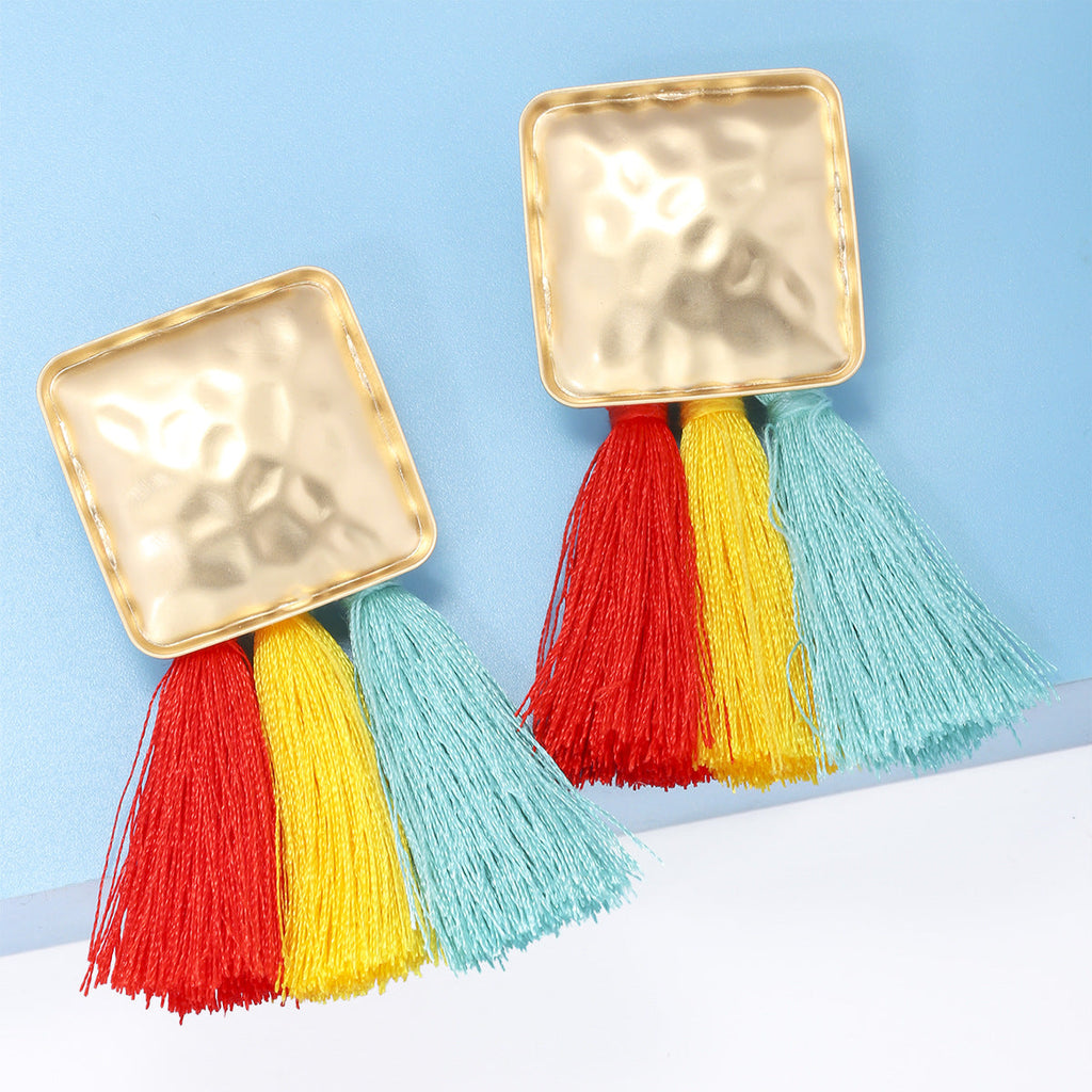 Square Geometry Tassel Earrings E7626