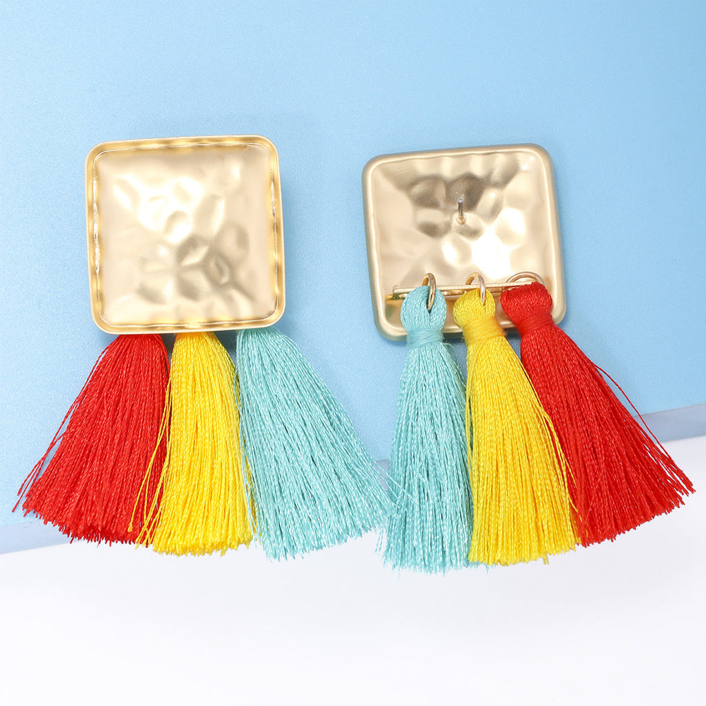 Square Geometry Tassel Earrings E7626