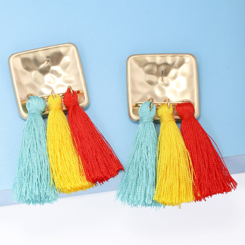 Square Geometry Tassel Earrings E7626