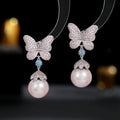 Butterfly Pearl Cubic Zirconia Earrings E7828