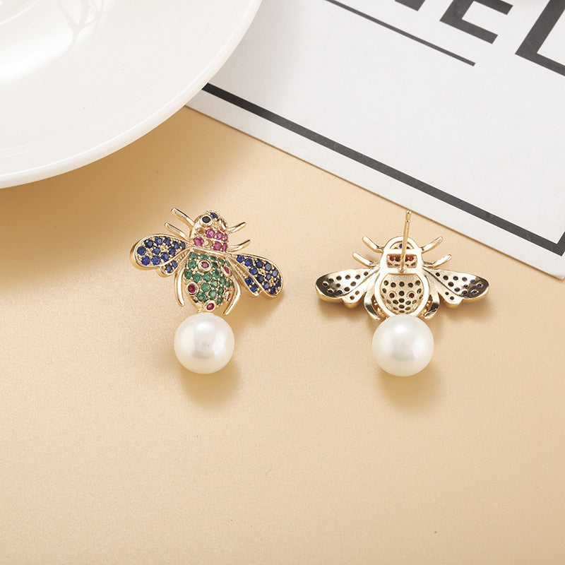 Bee Pearl Cubic Zirconia Earrings E7658