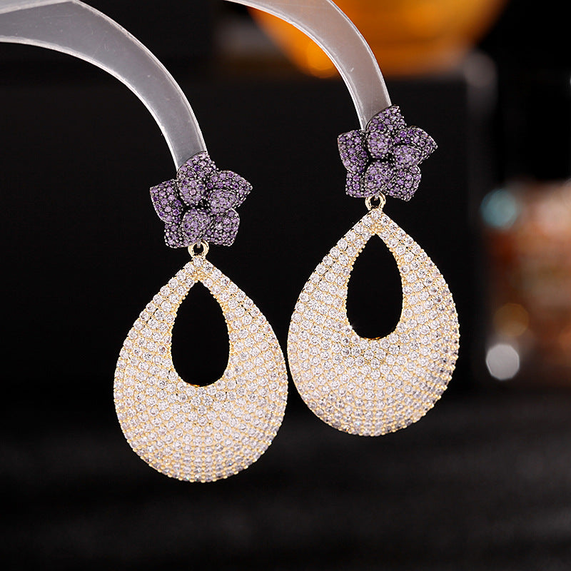 Floral Teardrop Cubic Zirconia Earrings E7666