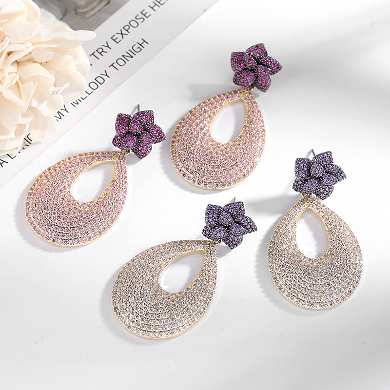 Floral Teardrop Cubic Zirconia Earrings E7666