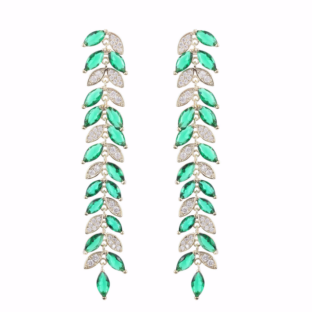 Leaf Tassel Cubic Zirconia Earrings E7674