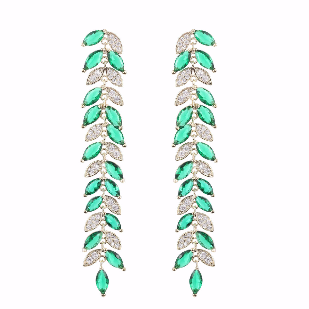 Leaf Tassel Cubic Zirconia Earrings E7674