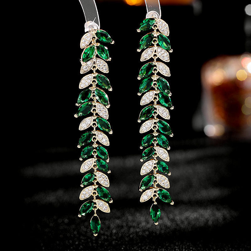 Leaf Tassel Cubic Zirconia Earrings E7674