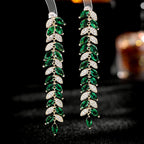 Leaf Tassel Cubic Zirconia Earrings E7674