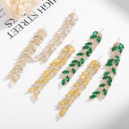 Leaf Tassel Cubic Zirconia Earrings E7674
