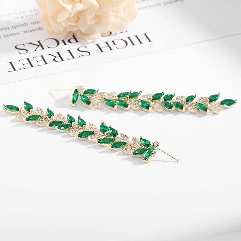 Leaf Tassel Cubic Zirconia Earrings E7674