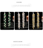 Leaf Tassel Cubic Zirconia Earrings E7674