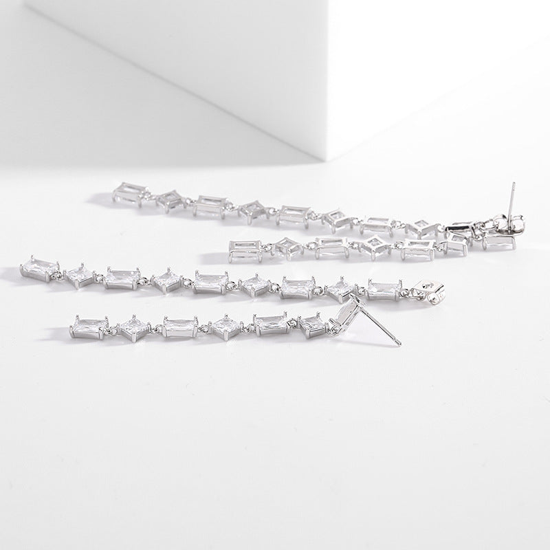 Geometry Tassel Cubic Zirconia Earrings E7679