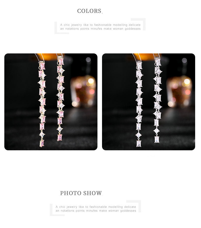 Geometry Tassel Cubic Zirconia Earrings E7679